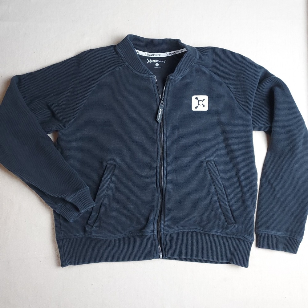 Orangetheory Fitness Womens Small Ribbed Zip Jacket Navy Blue Athletic Workout